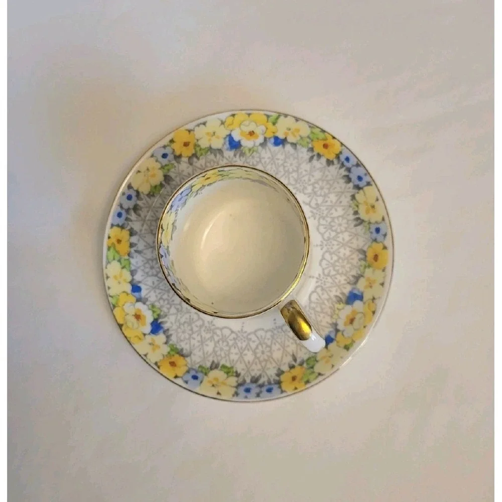 Vintage Crown‎ Staffordshire Demitasse Set Yellow Blue Flowers